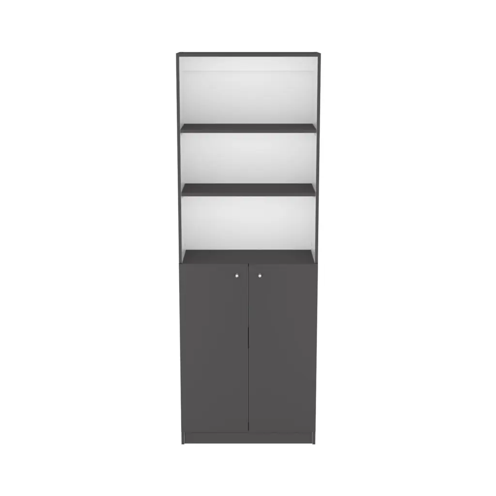 Bookcase Dual Door Benzoni Office Storage Matt Gray White Multicolor Particle Board treevol furniture