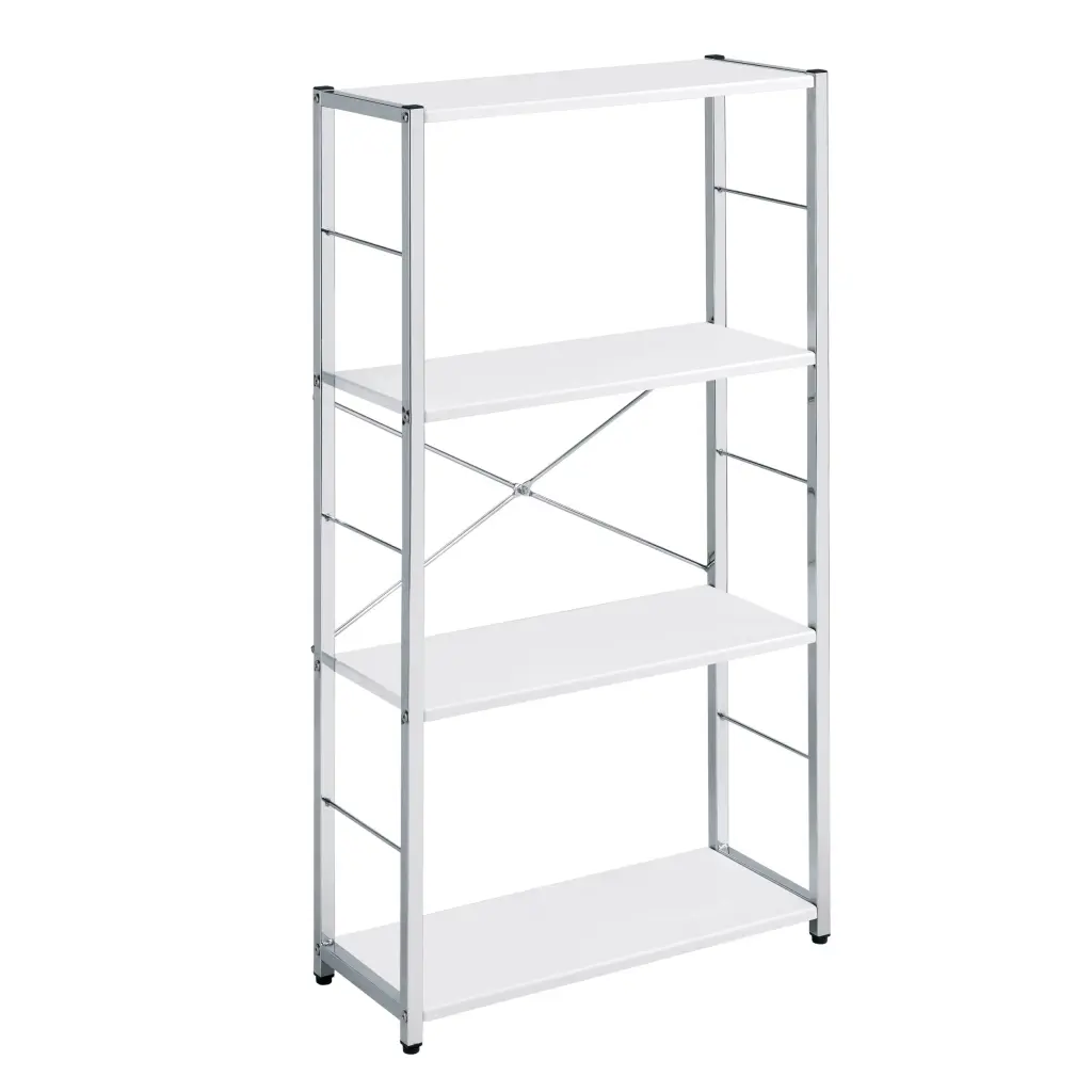White And Chrome 4 Tier Rectangular Bookshelf 4 White Silver Open Back furniture max