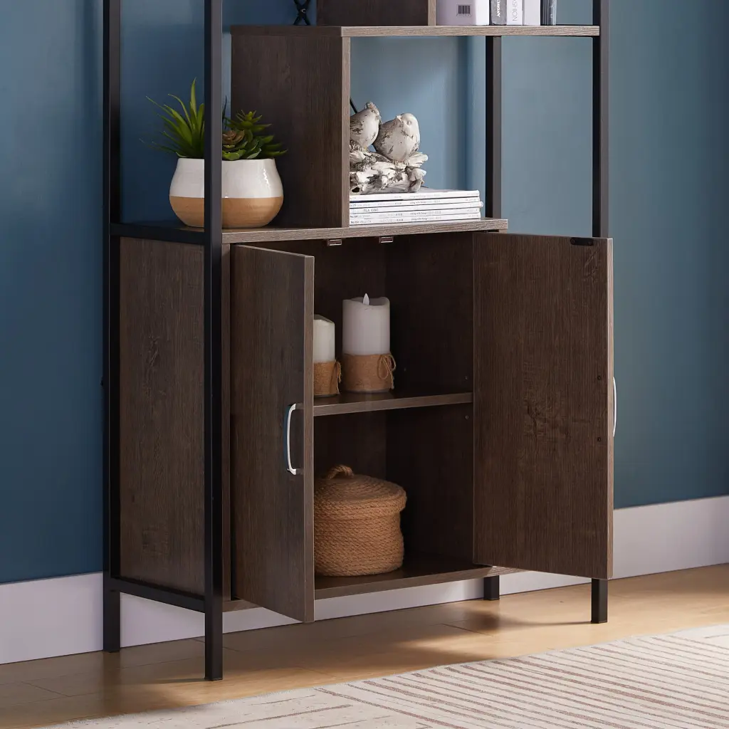 Modern 6 Shelf Bookcase 2 Door Storage Cabinet id international- inc.