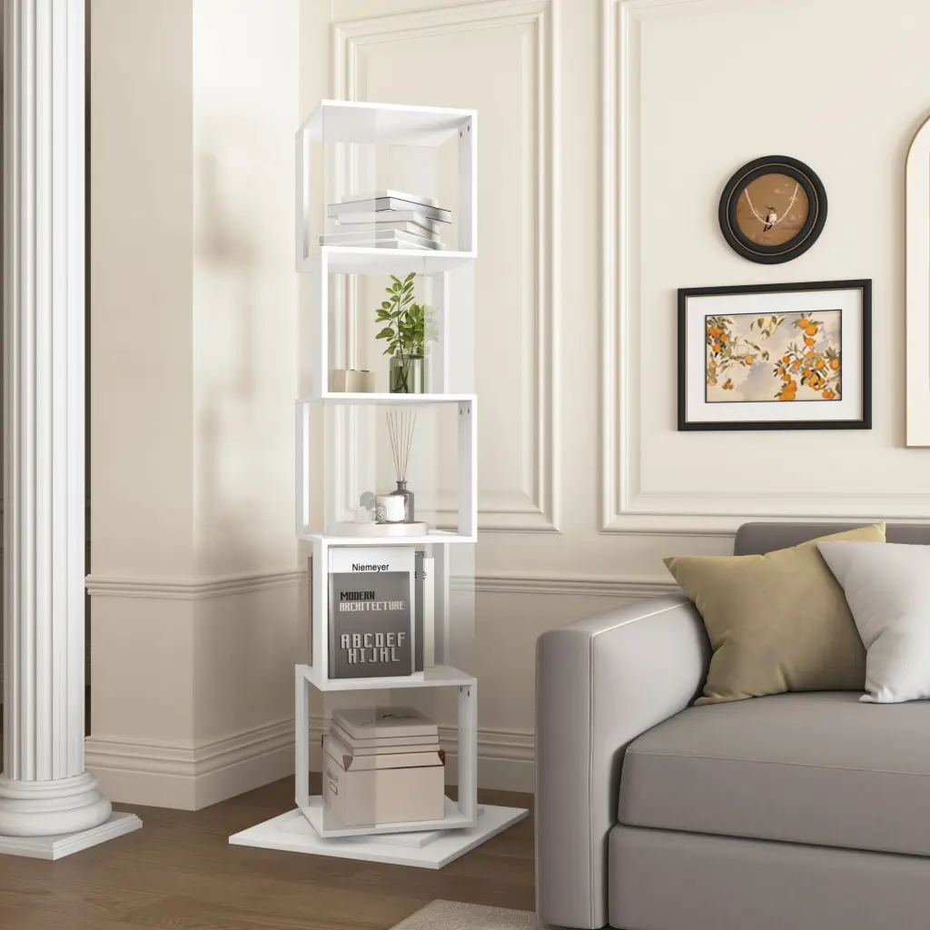 5 Tier Rotating Bookshelf Floor Rack Acrylic Plates Modern Bookcase newmark