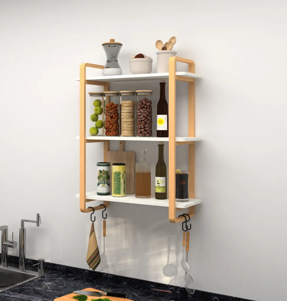 3 Tier Wall Mounted Wood Bookcase Open Shelf Modern Bookshelf Home Office smarthome furniture