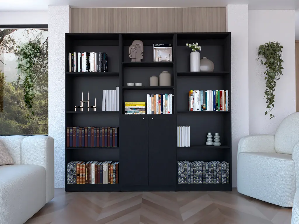 Duette 3 Piece Bookcase Set 74 Inch Wide 11 Shelves and Two Doors tuhome