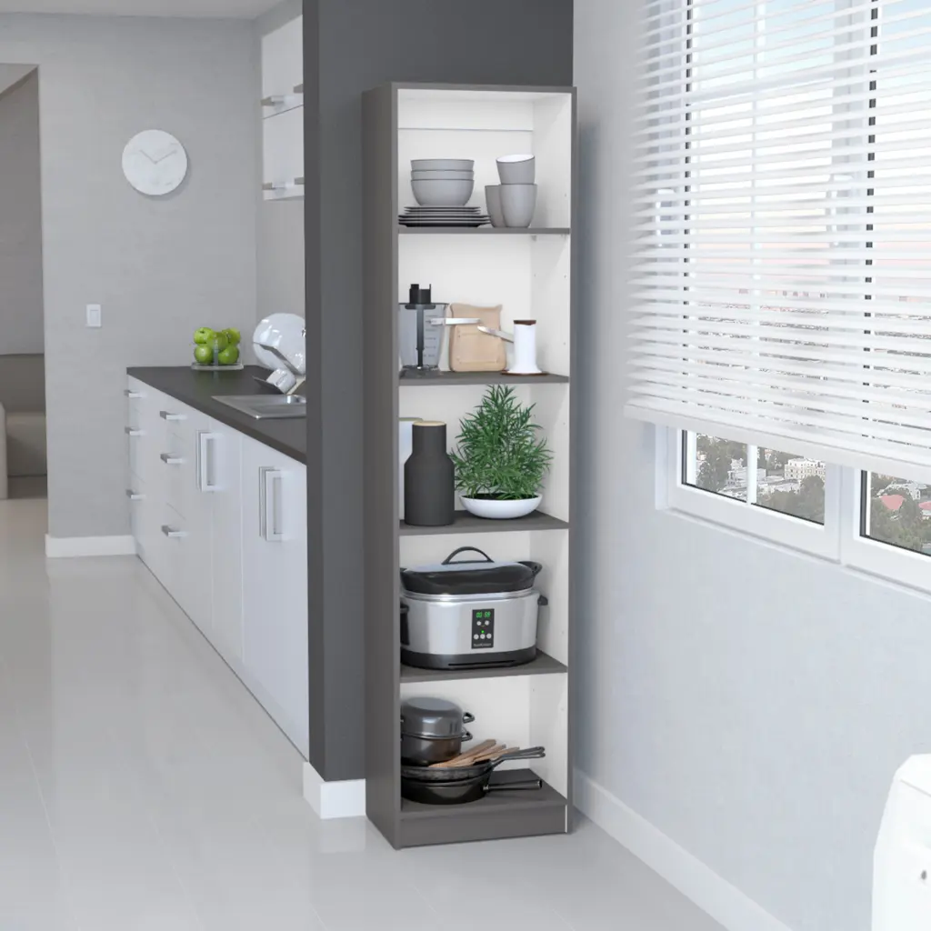 Home Xs 5 Tier Slim Design Bookcase Matt Gray White Modern Spaces tuhome