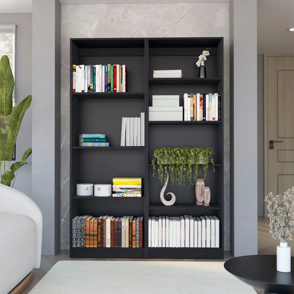 2 Piece Bookcase Living Room Set Storage Cabinet 9 Shelves tuhome