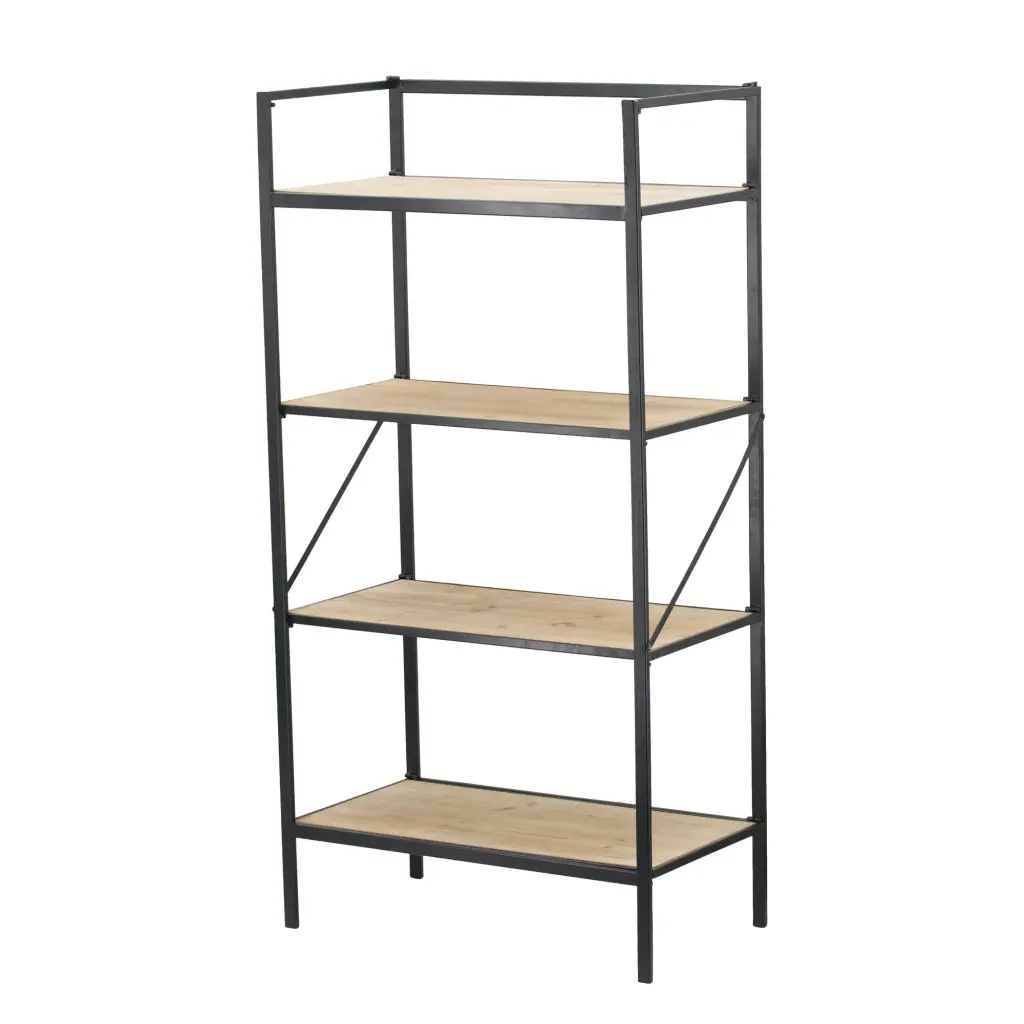 47 Inch Standing Bookshelf Modern 4 Tier Fir Wood and Iron Black royal hampton