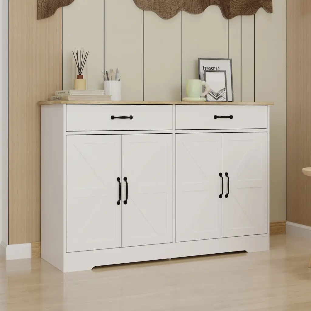 47.95 Inch Farmhouse Buffet Cabinet Storage Sideboard 2 Drawers And 4 Doors cl worthy houseware co.-ltd.
