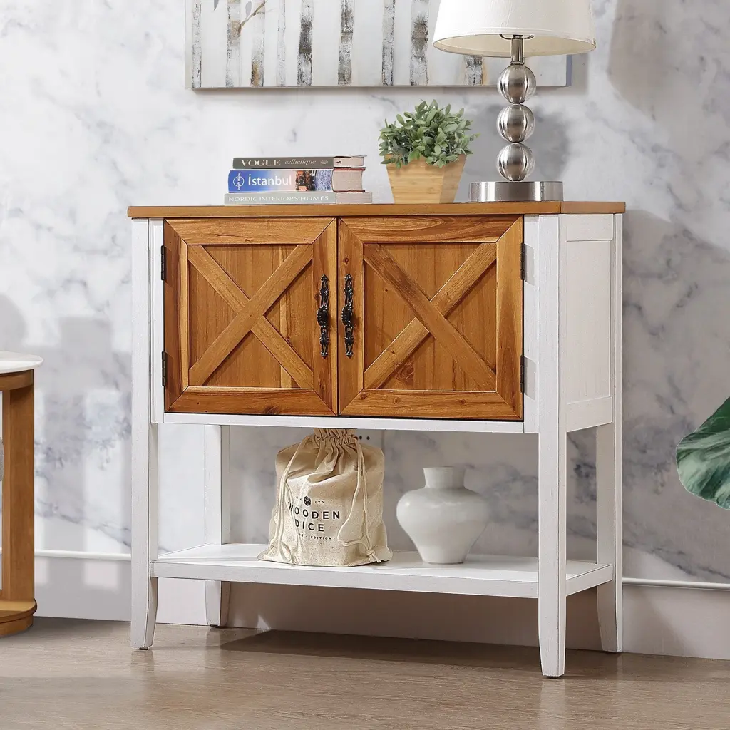 35'' Farmhouse Wood Buffet Sideboard Console Table Bottom Shelf power growth furniture