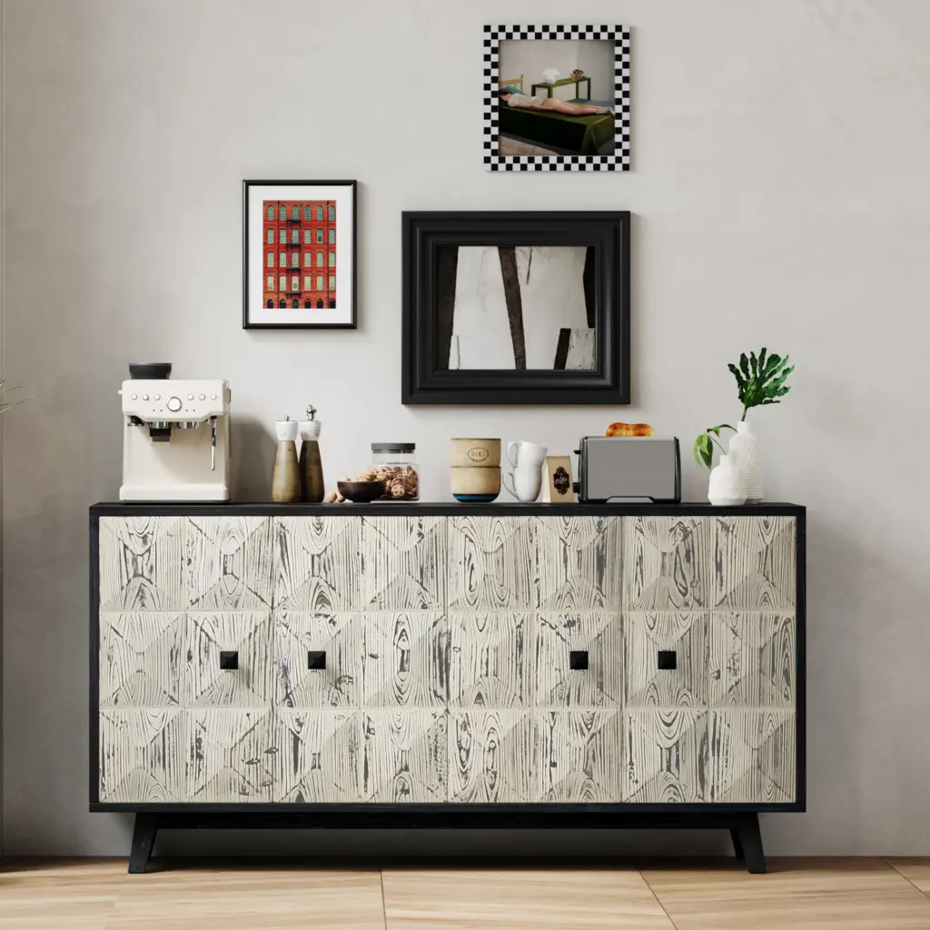 59.84-Inch 4-Door Vintage Sideboard Freestanding Storage Cabinet Dining Room rnb