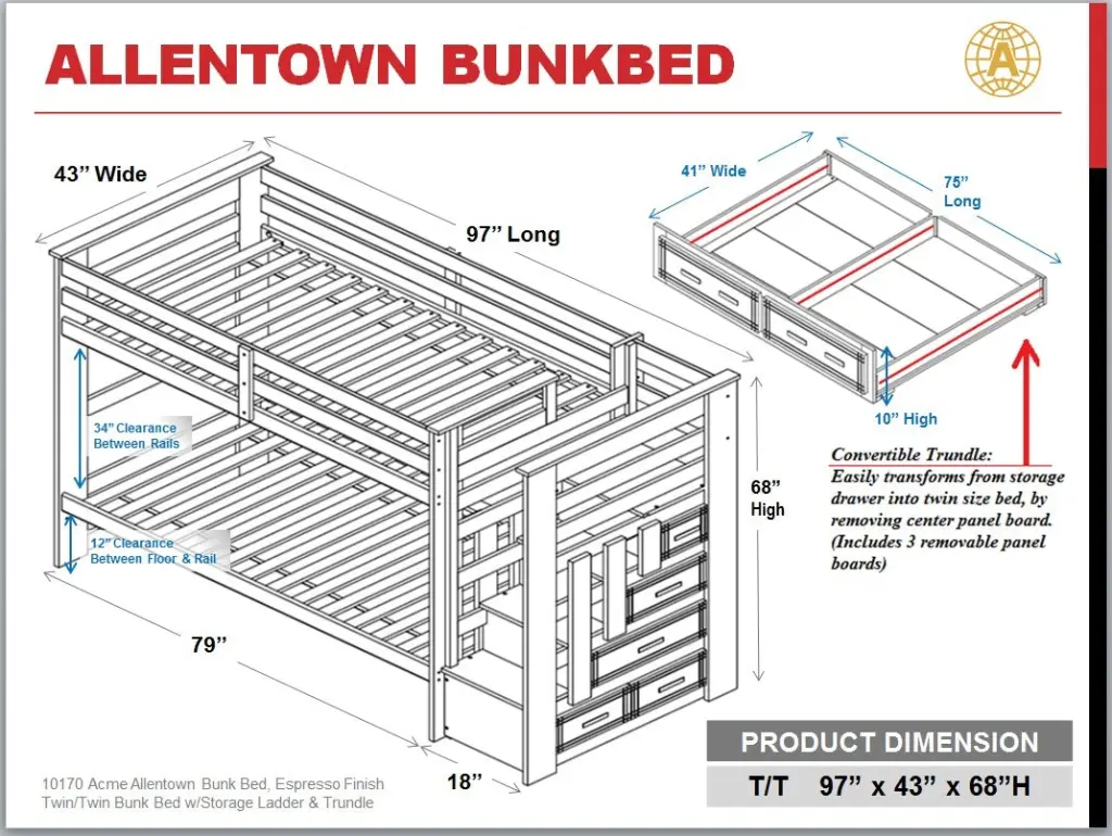 Allentown Twin Over Twin Bunk Bed Storage Espresso Finish 10170W acme onsite store