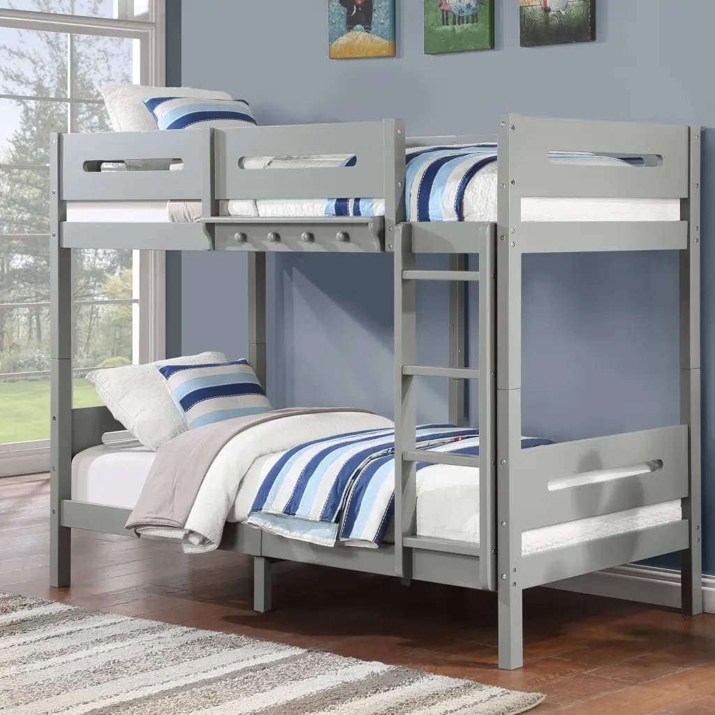 Grey Twin Bunk Bed Ladder And Hanger Grey Wood Bedroom Furniture furniture max