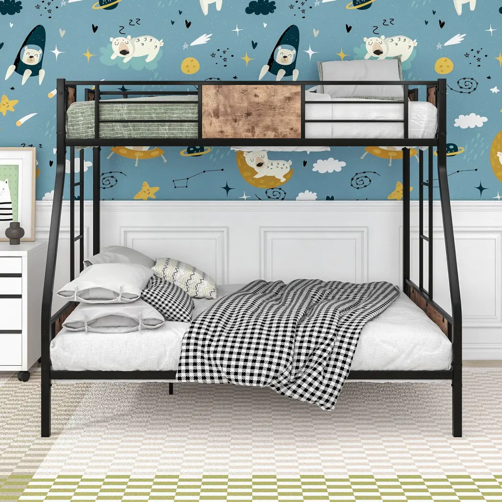 Twin Over Full Metal Bunk Bed Heavy Duty Metal Bed Frame Safety Guardrails home furniture
