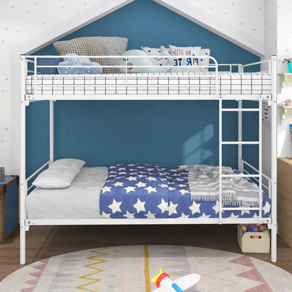 Twin Over Twin Bunk Bed Metal Frame And Ladder Space Saving Design home furniture