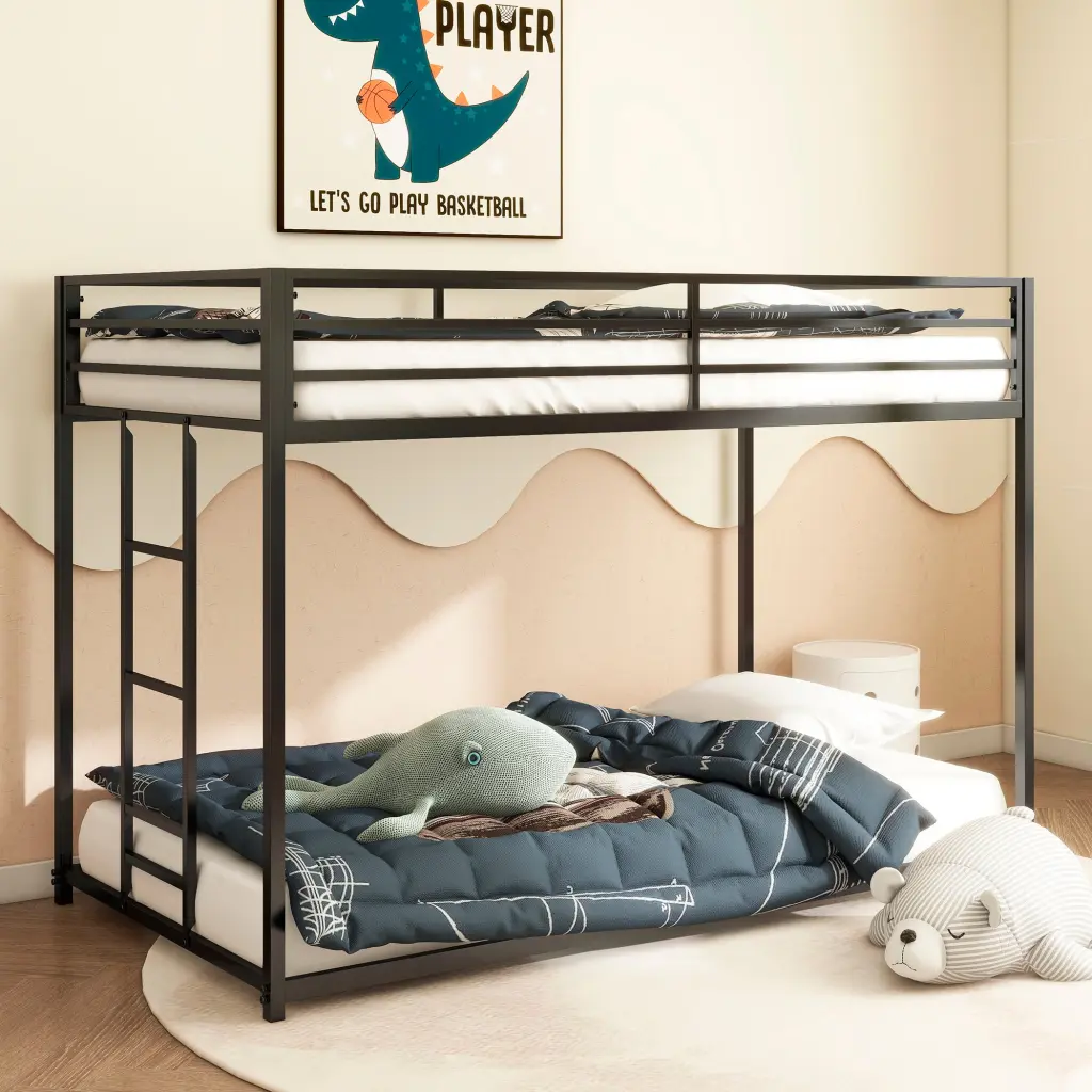 Adam Twin Over Twin Metal Bunk Bed Black Box Spring Not Required house - home furniture