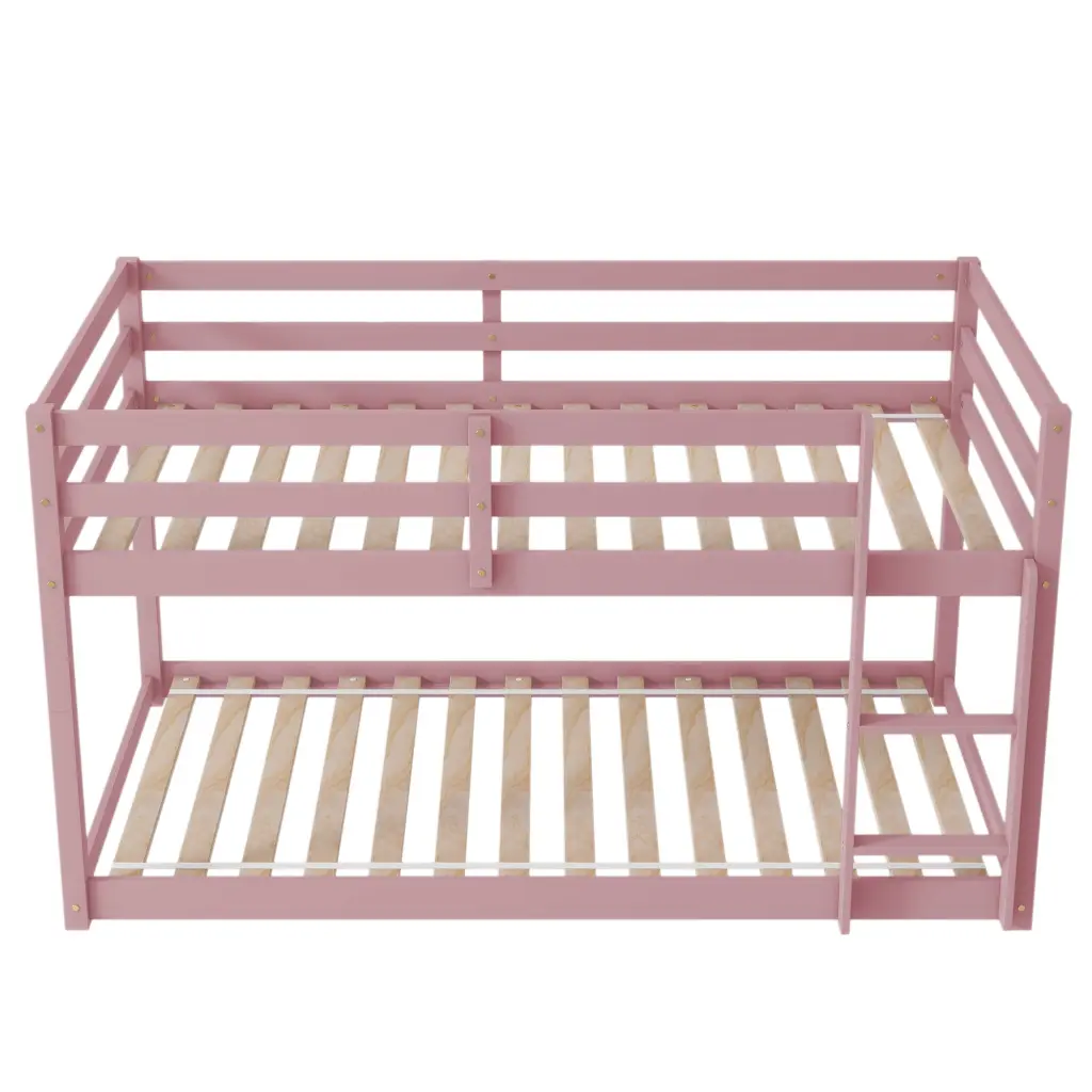 Twin Over Twin Floor Bunk Bed Pink Pine Kids Bed inspirit