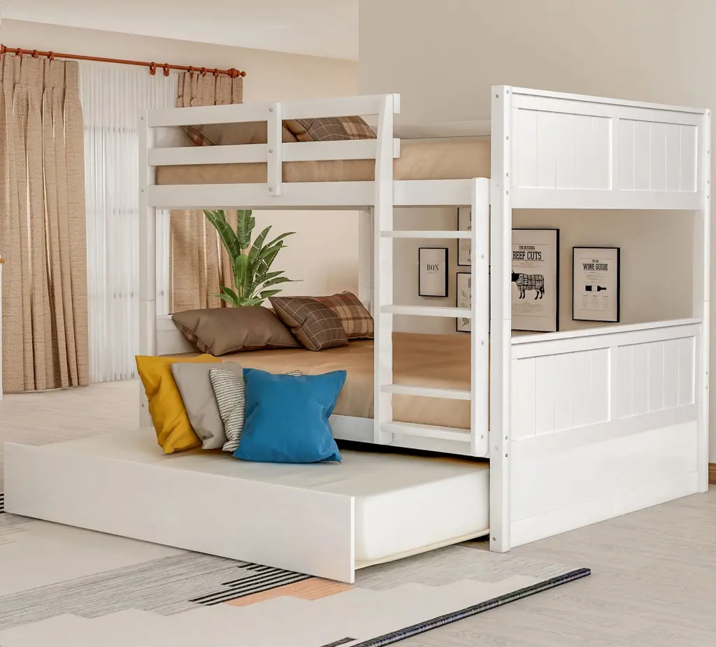 Full Over Full Bunk Bed Twin Size Trundle White lucky furniture