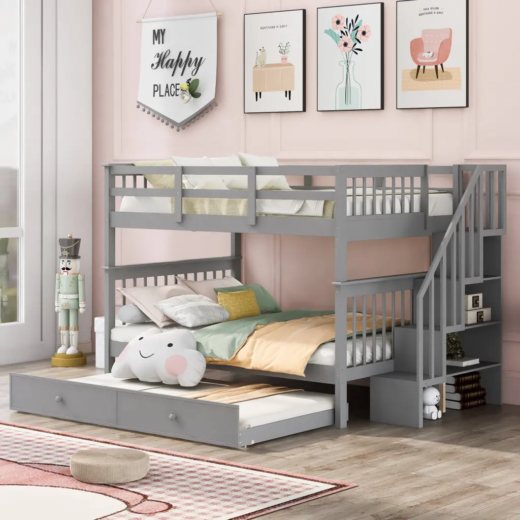 Stairway Full Over Full Bunk Bed Twin Size Trundle and Storage lucky furniture