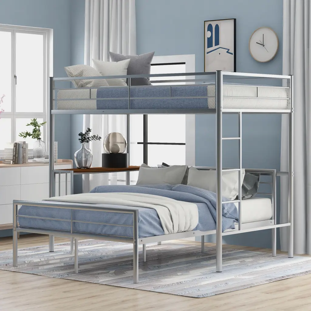 Twin Over Full Metal Bunk Bed Desk Ladder and Standard Slats Kids lucky furniture