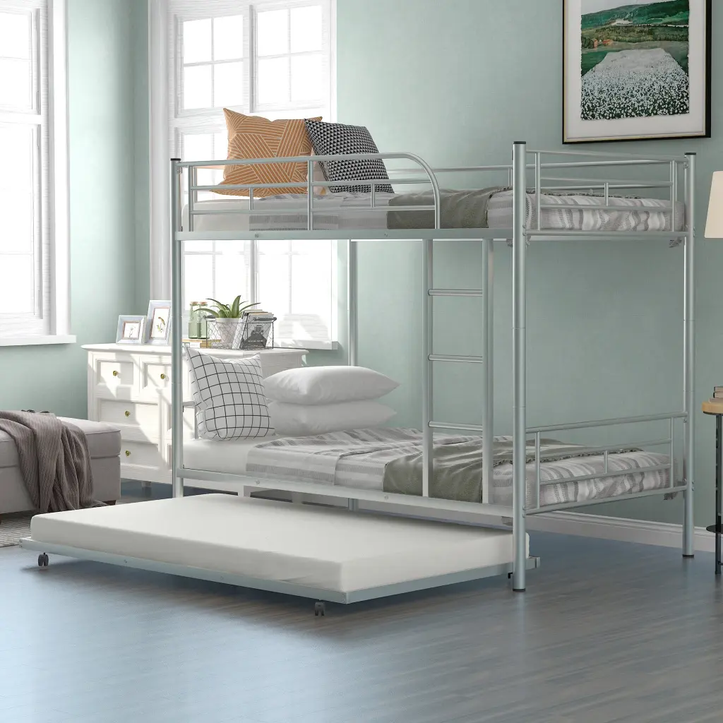 Twin Over Twin Metal Bunk Bed Trundle Can Be Divided lucky furniture