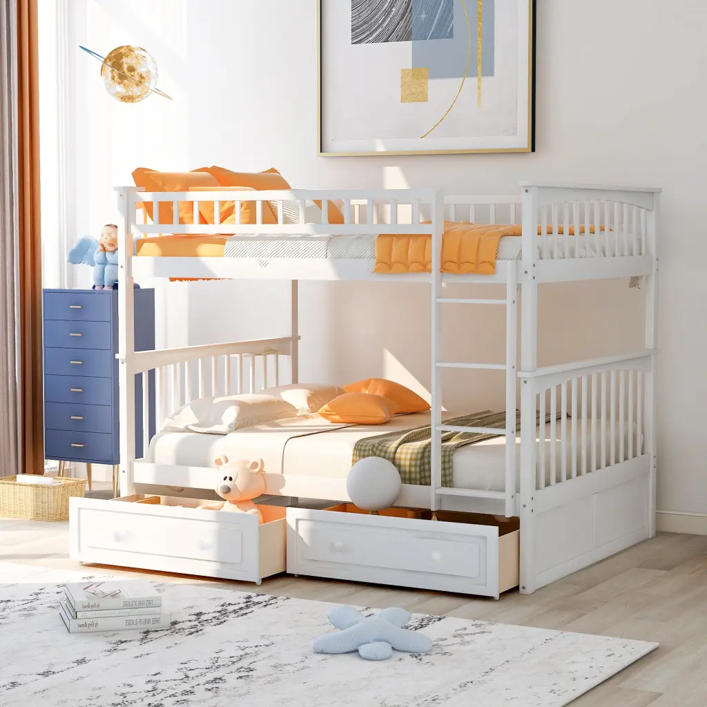 Full Over Full Bunk Bed Drawers, Convertible Beds White wm store