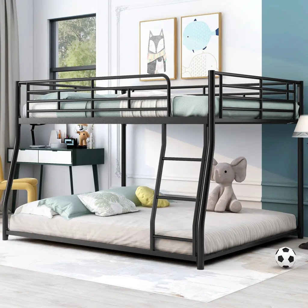 Metal Floor Bunk Bed Full Xl Over Queen Black wm store