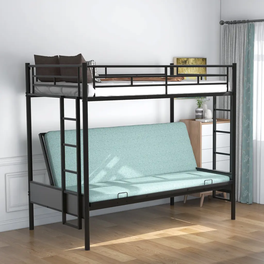Twin Over Full Metal Bunk Bed Multi Function Black Space Saving Bed Frame wm store
