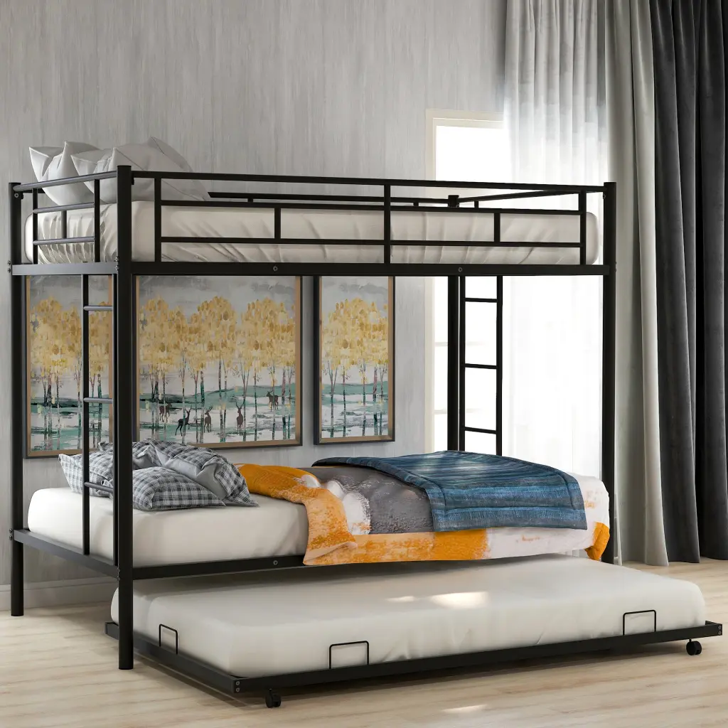 Twin Over Twin Bunk Bed Trundle Black Old SKU MF192387AAB Black wm store