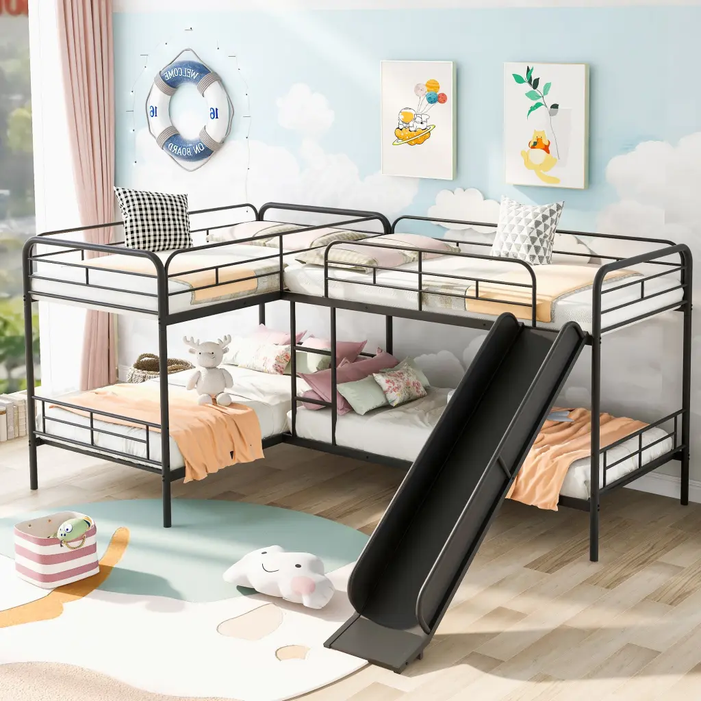 Twin Size L Influenced Bunk Bed Slide And Ladder Black wm store