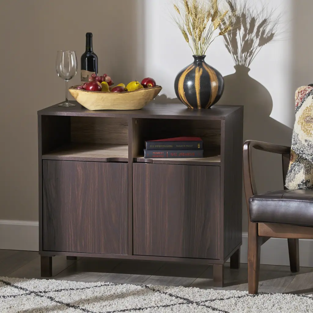 Multi Function Cabinet Walnut Brown Particle Board Storage Solution Any Room nh-bo