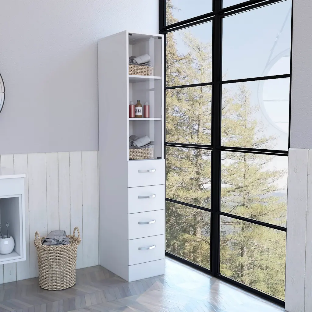 White Finish Linen Cabinet Artic Three Shelves Single Door treevol furniture