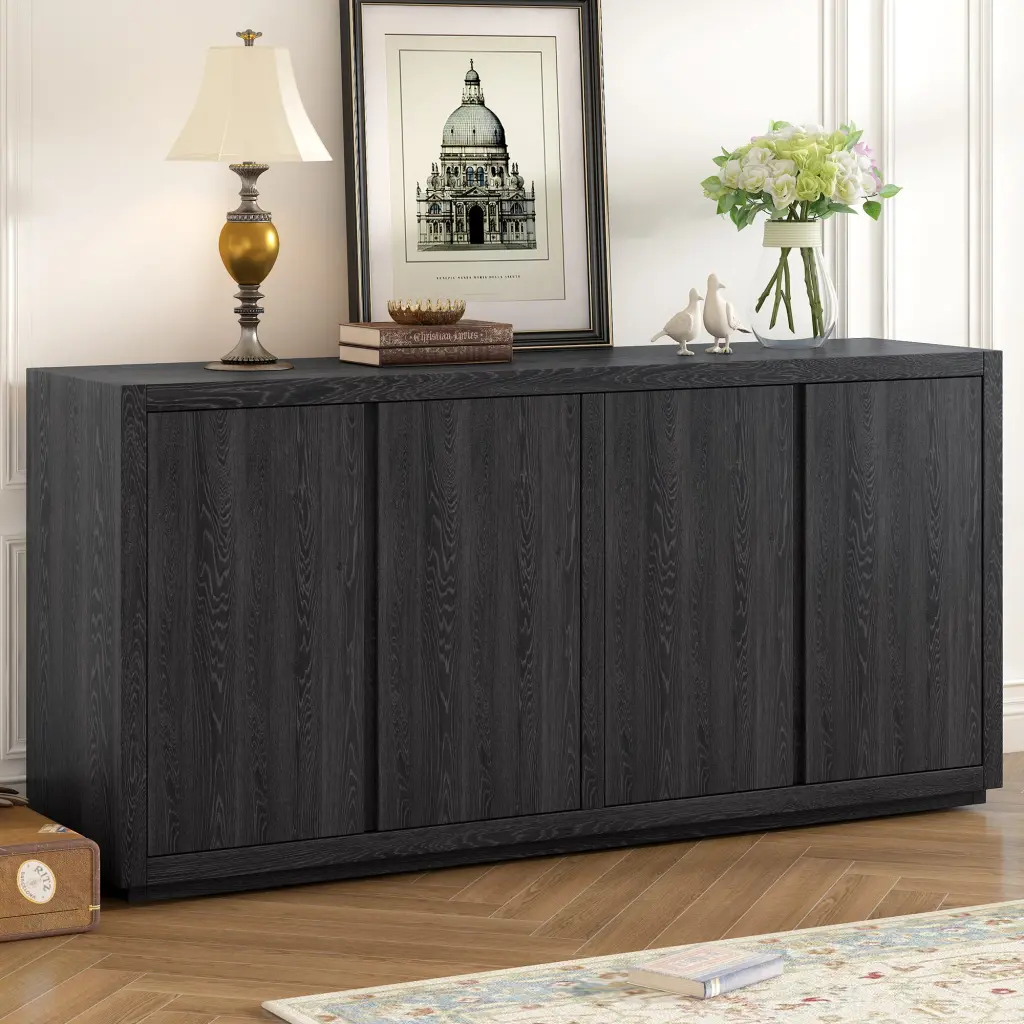 Four Door Cabinet Sideboard Ash Veneer Dining Room Storage u_style