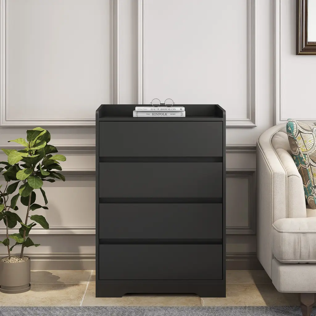 Living Room Sideboard Storage Cabinet Black MDF Drawer Cabinet dasenwood