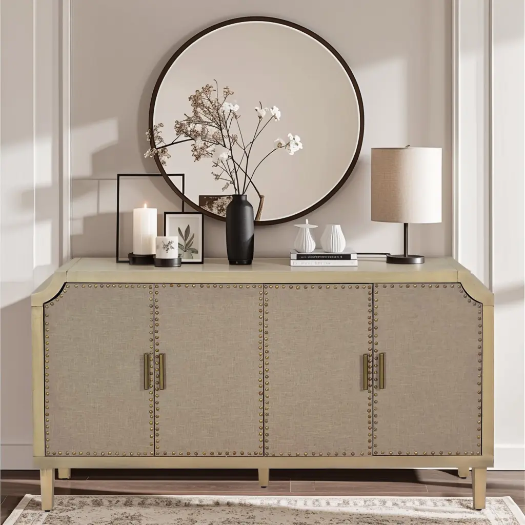 59.84 Inch Retro Industrial 4 Door Cabinet Linen Decor Storage spribung