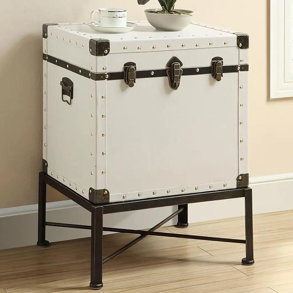 White and Bronze Washed Trunk Style Accent Cabinet Home Decor furniture max