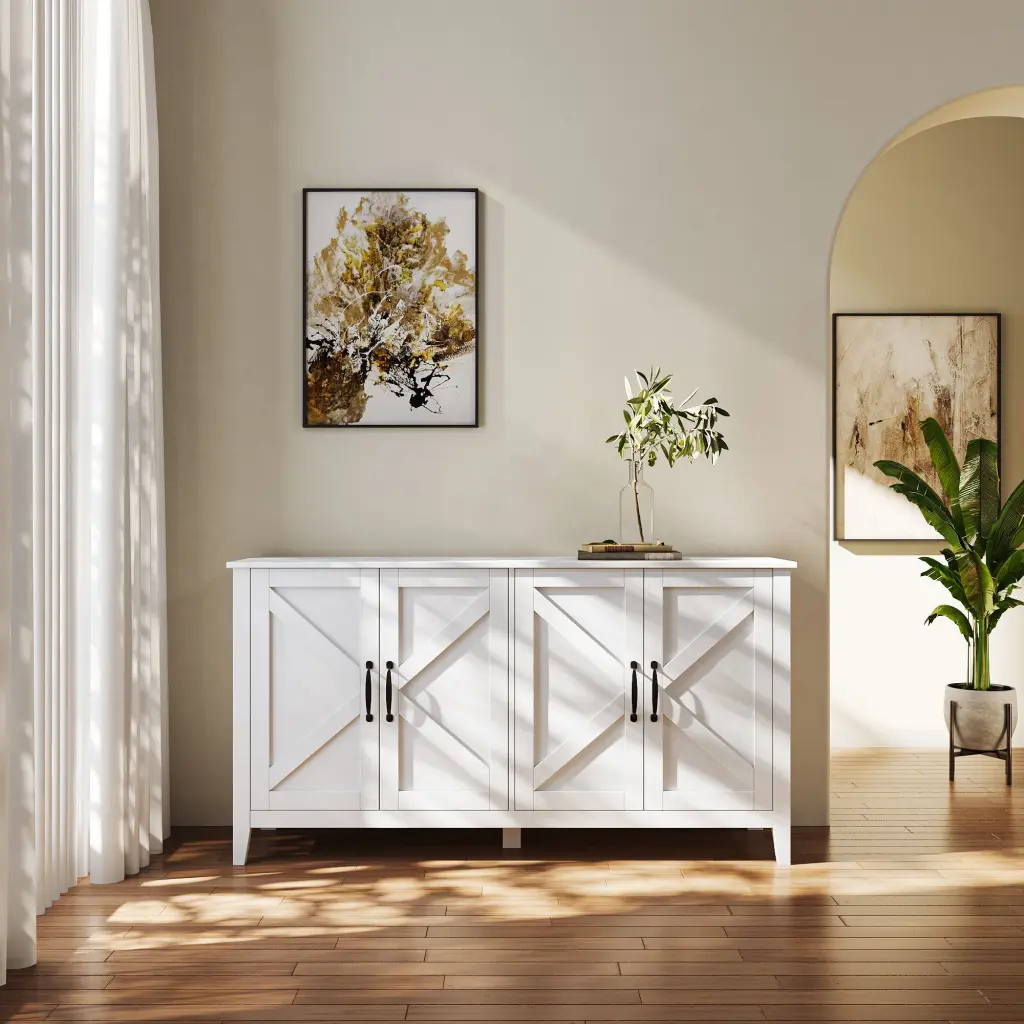 Cabinet 4 Doors and 4 Open Shelves Freestanding Sideboard Storage joysource furniture