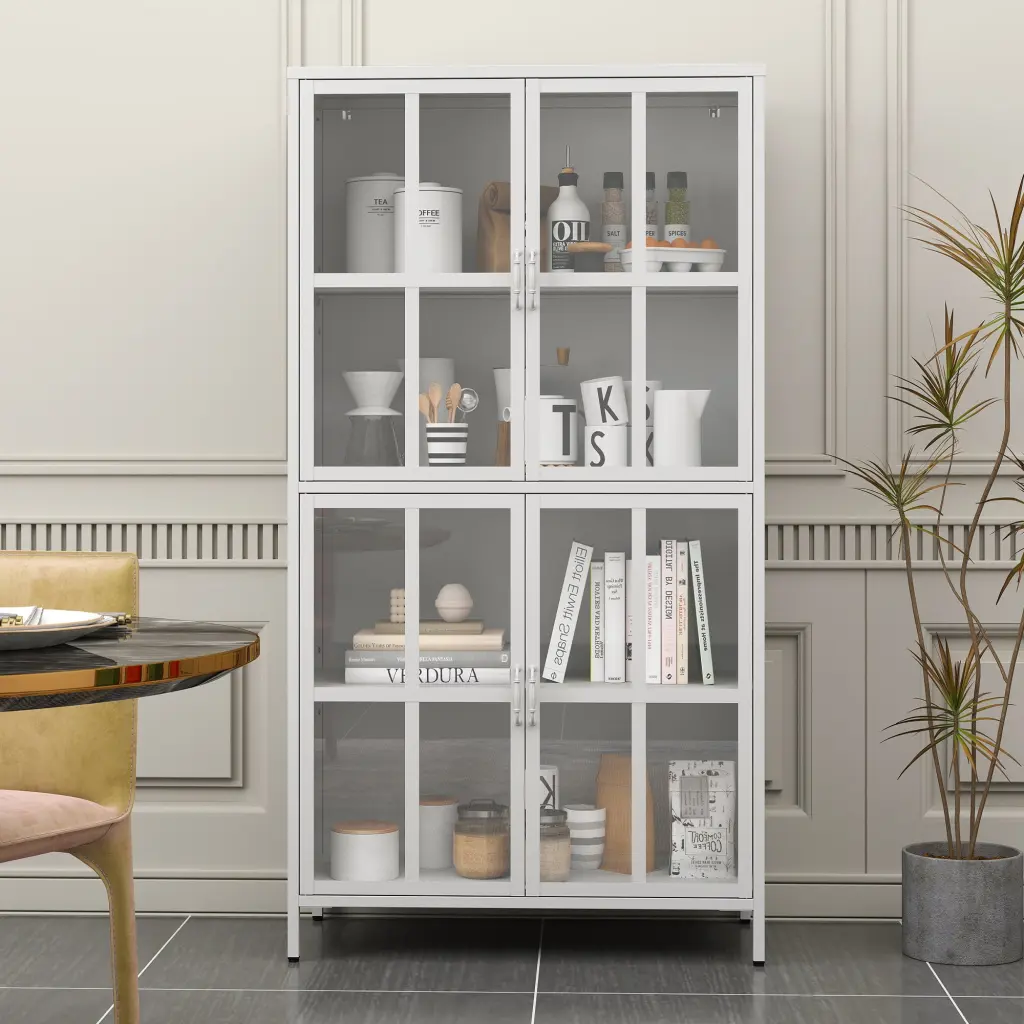 Luxury Metal Storage Cabinet Tempered Glass Doors and Sideboards makeace home furniture