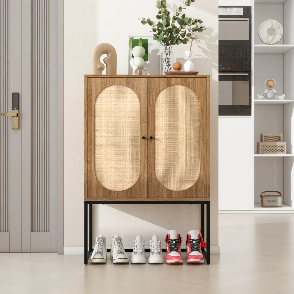 Natural Rattan Allen 2 Door High Cabinet Adjustable Storage milestone homelife