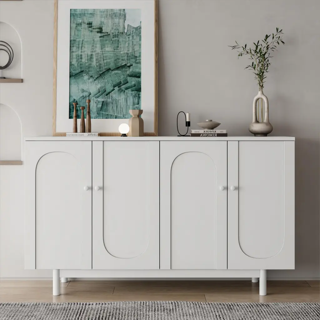 Chic And Practical 4 Door Intaglio Storage Cabinet Pine Legs rnb