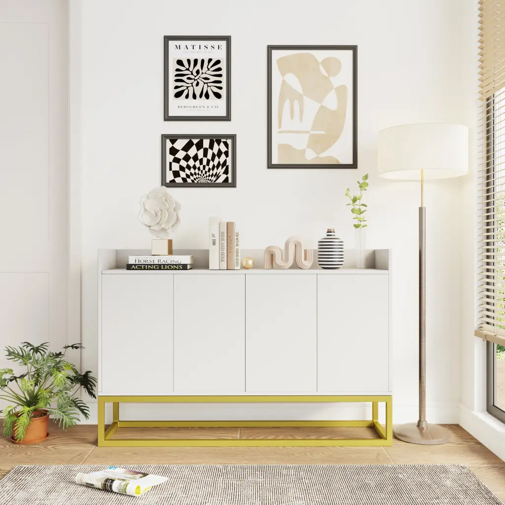 Chic And Practical 4 Door Storage Cabinet Square Metal Legs spribung