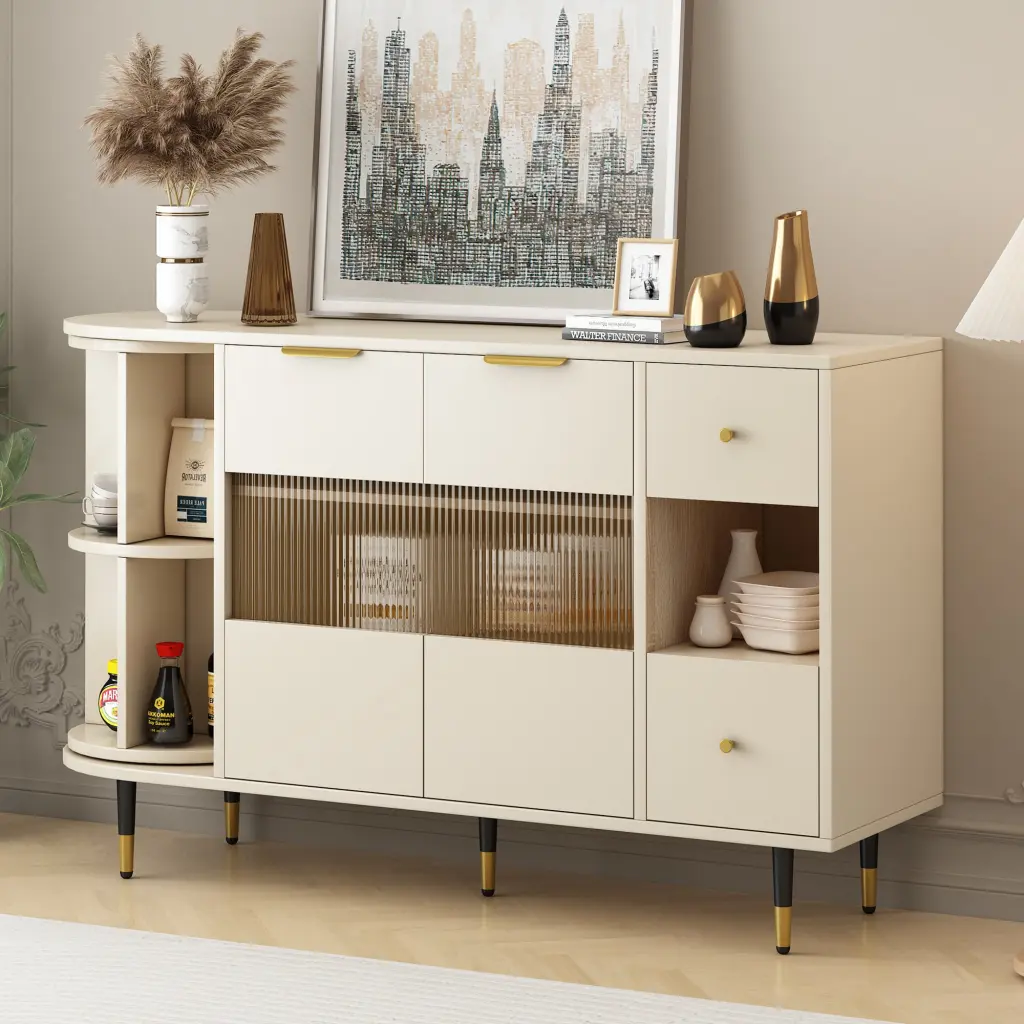 Rotating Storage Cabinet 2 Doors and 2 Drawers Living Room u_style