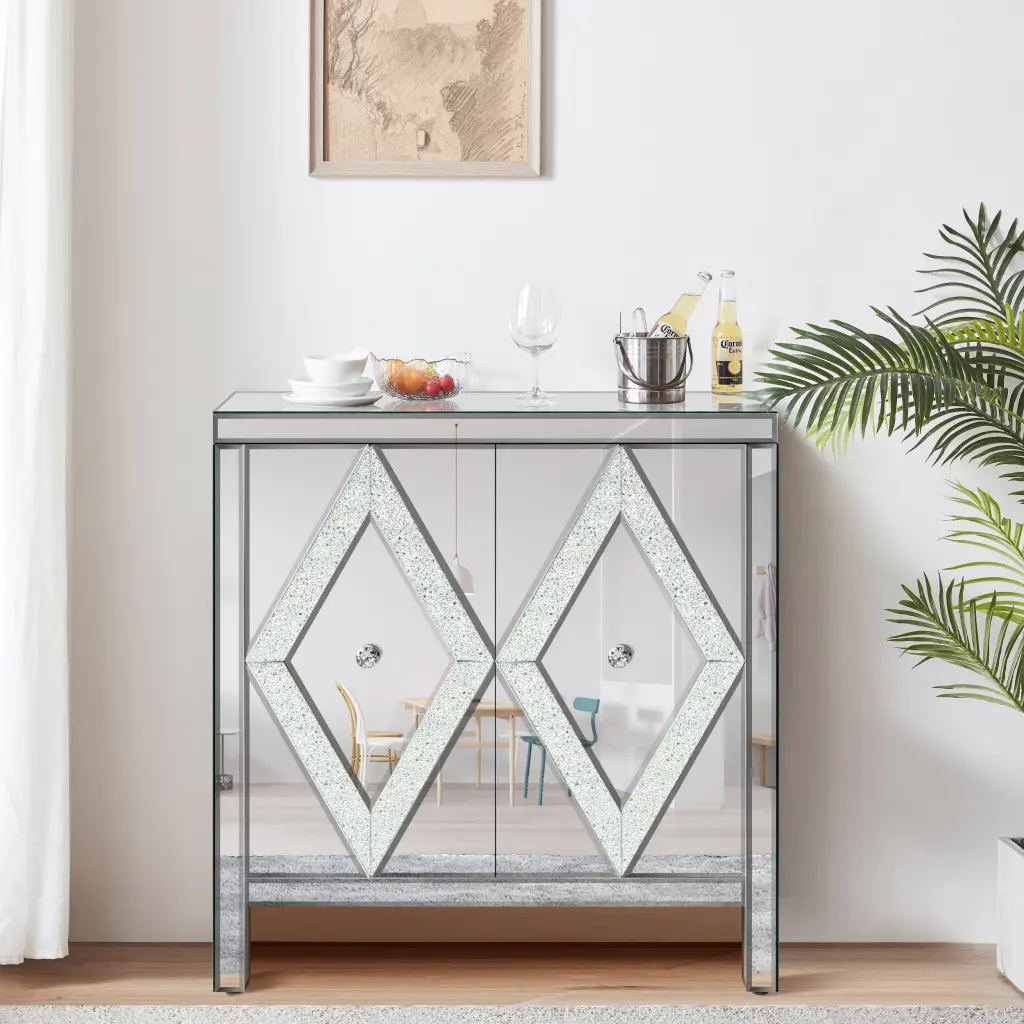Storage Cabinet Mirror Trim and Diamond Influence Design zrun furniture