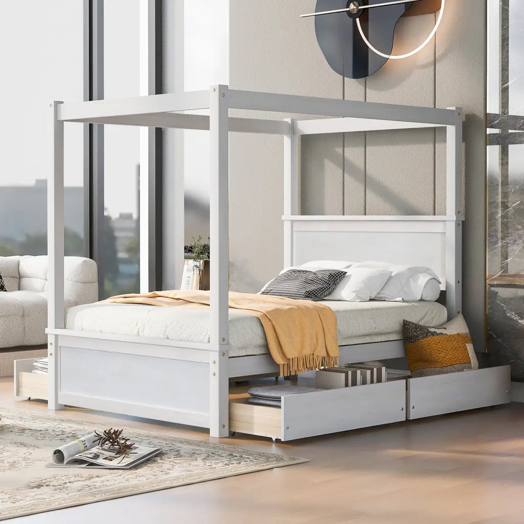 Wood Canopy Bed Four Drawers Full Size Canopy Platform Bed lucky furniture