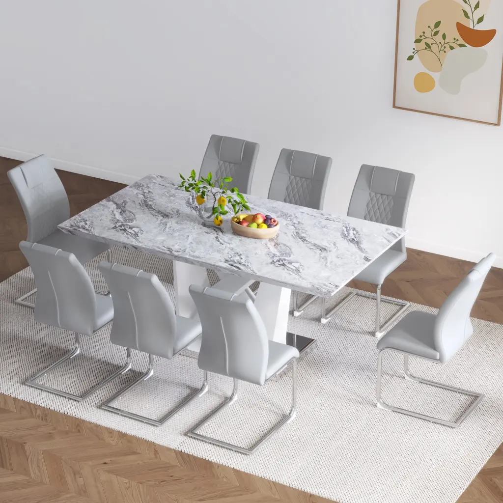 Table And Chair Set 1 Table 8 Light Gray MDF Chairs droom w-1151