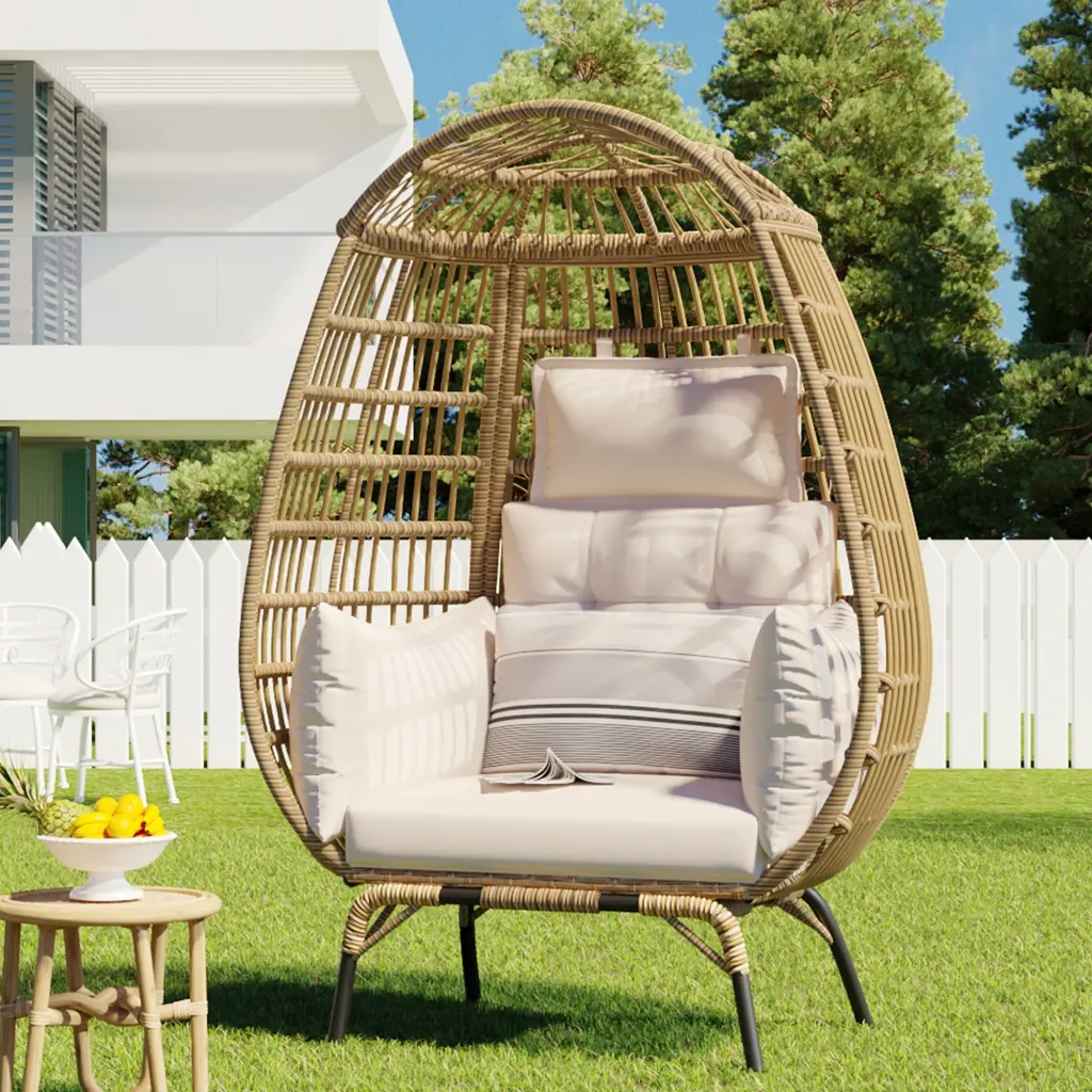 Rope Egg Influenced Chair Removable Cushion Outdoor Courtyard Furniture u_style