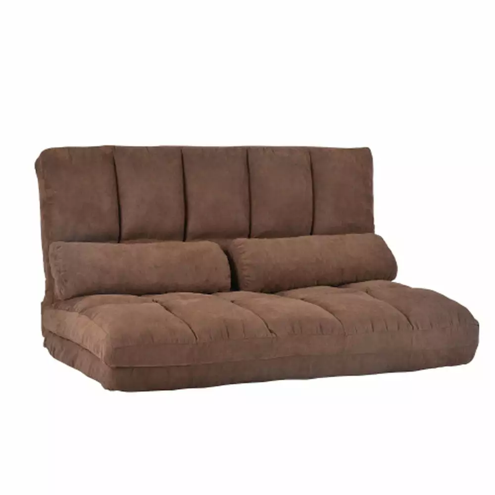 Double Chaise Lounge Sofa Floor Couch Two Pillows Brown Living Room Bedroom Hypeshops