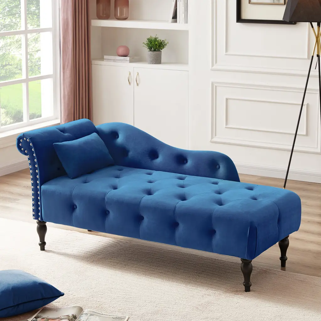 Aijia 60.6 Inch Velvet Chaise Lounge Buttons Tufted Trimmed Solid Wood Legs aijiafurniture