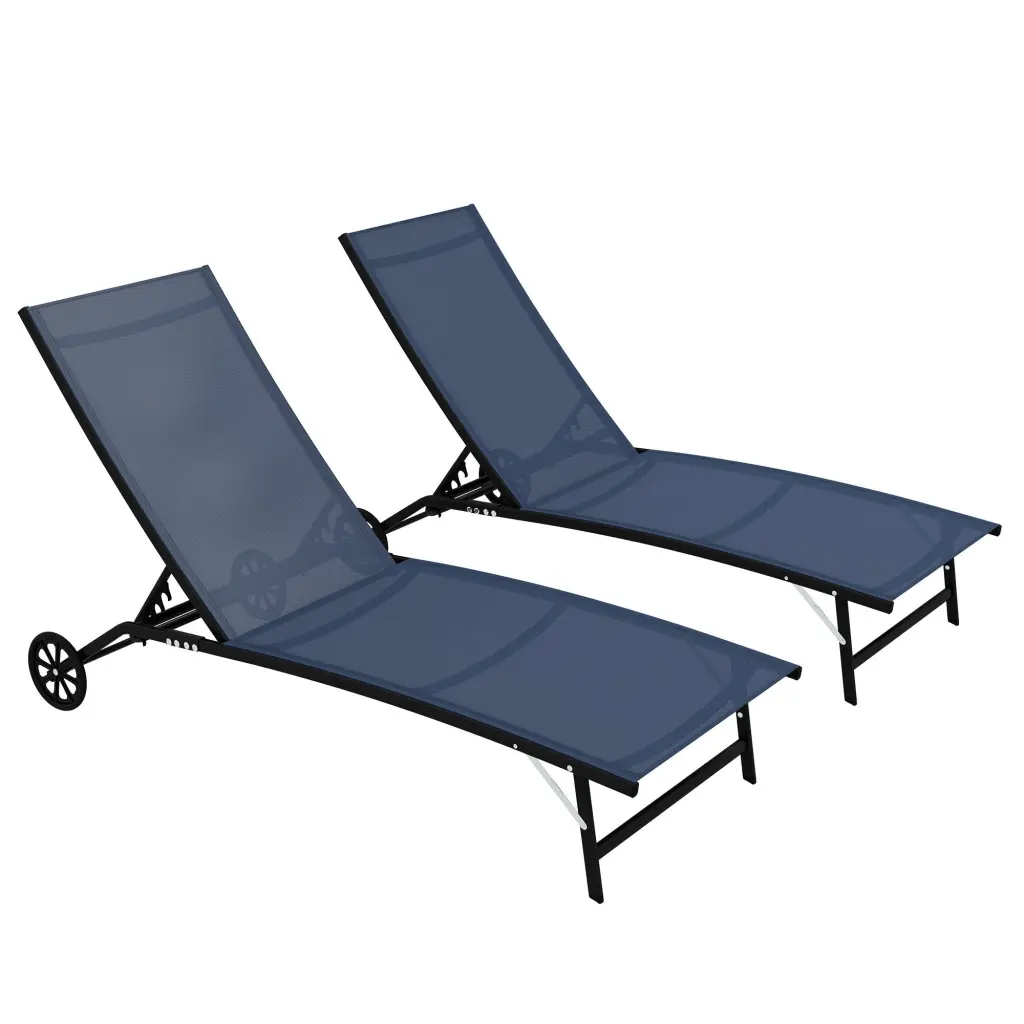 Outsunny Chaise Lounge Outdoor 2 Piece Lounge Chair Wheels Tan Patio Furniture aosom business