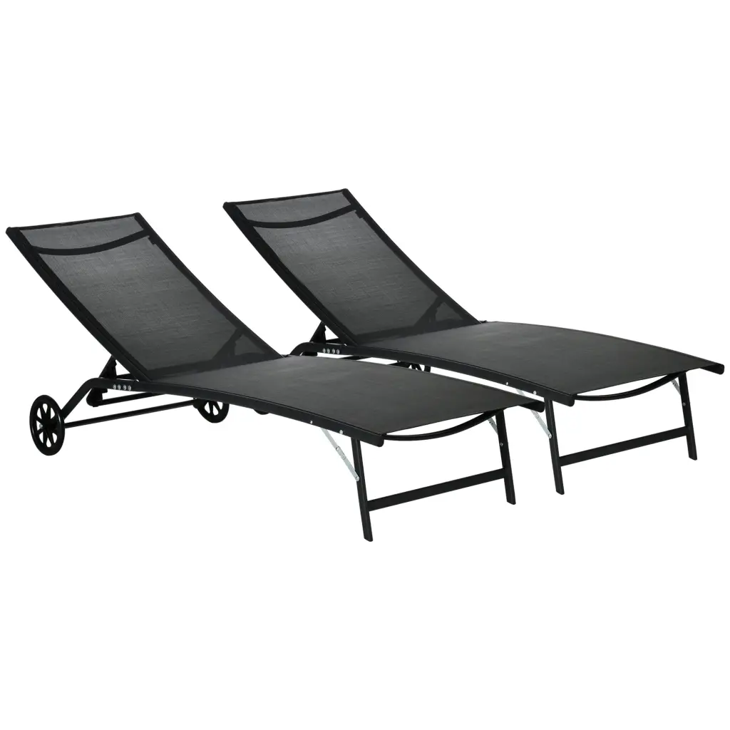 Outsunny Chaise Lounge Outdoor 2 Piece Lounge Chair Wheels Tan Fabric aosom business