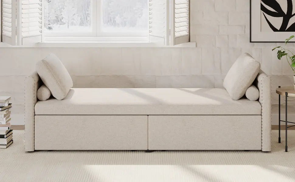 Modern Upholstered Chaise Lounger Daybed Small Single Daybed 2 Drawers bed best
