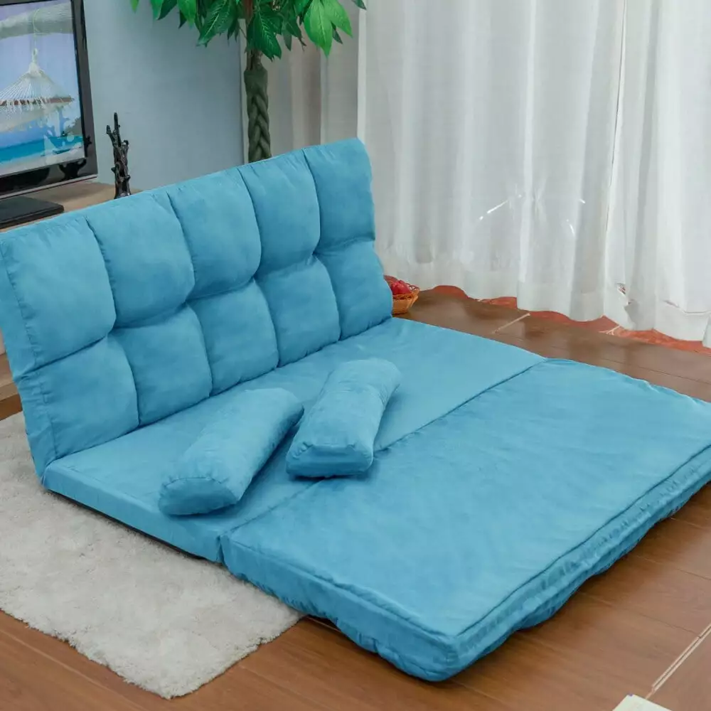 FreshTop Double Chaise Lounge Sofa Floor Couch Two Pillows - Blue