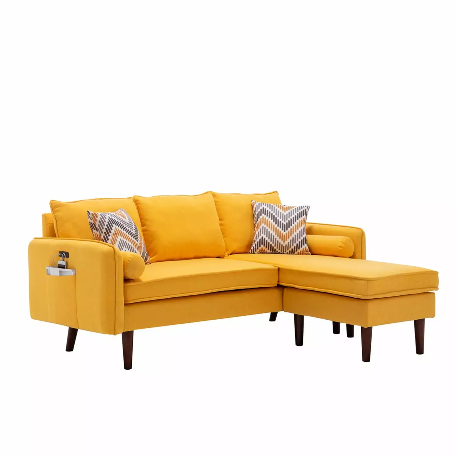 Homestock Tuscan Temptations Yellow Sectional Sofa Chaise USB Charger and Pillows